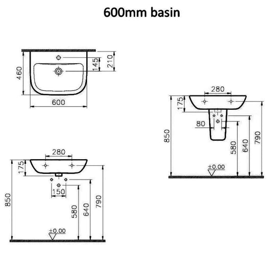Vitra S20 600mm 1 TH Wall Hung Basin - 5503WH - Envy Bathrooms Ltd