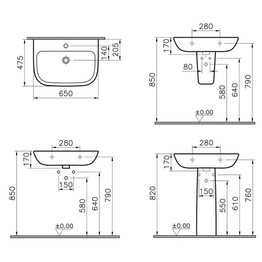 VitrA S20 650x465mm 1TH Basin Only - White - 5504L003-0999 - Envy Bathrooms Ltd