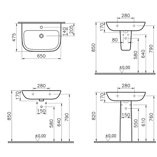 VitrA S20 650x465mm 2TH Basin Only - White - 5504L003-0022 - Envy Bathrooms Ltd