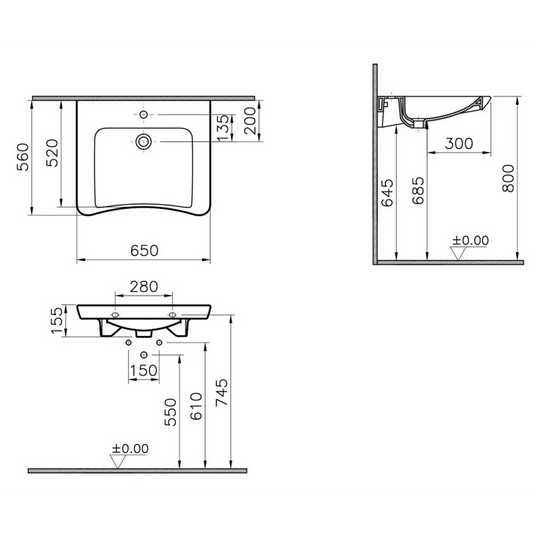 VitrA S20 650x560mm 1TH Basin (No Overflow) - White - 5291B003-0041 - Envy Bathrooms Ltd