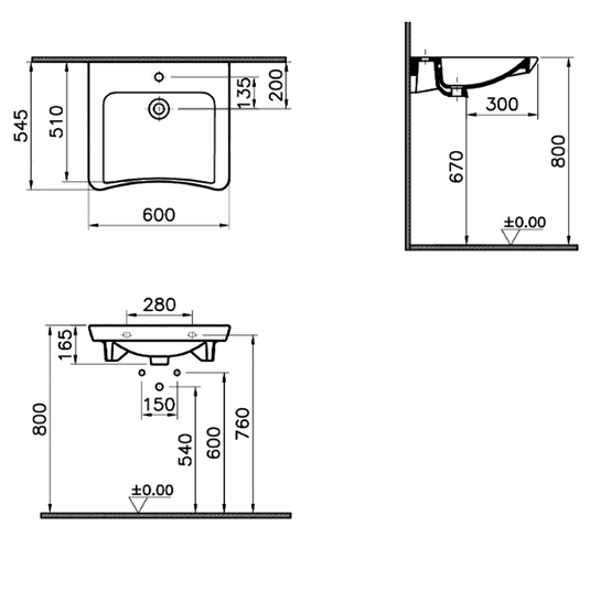 Vitra S20 Accessible Wall Hung Basin with Overflow 600mm Wide - 1 Tap Hole - Envy Bathrooms Ltd