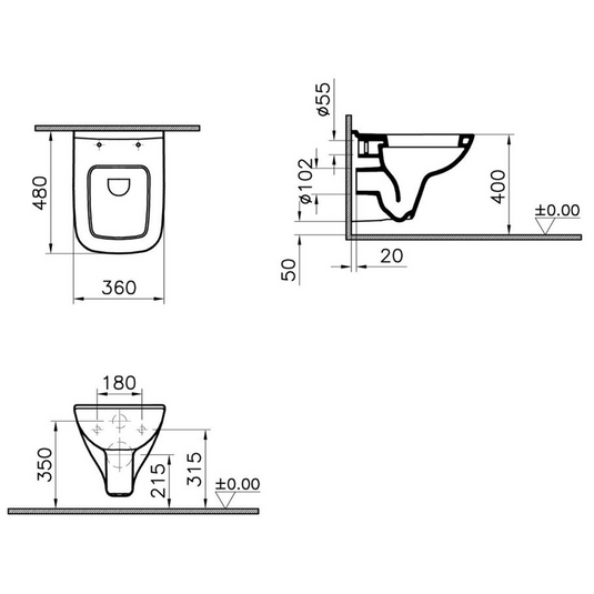 VitrA S20 Short Projection Wall Hung Pan Only - White - 5505L003-0101 - Envy Bathrooms Ltd