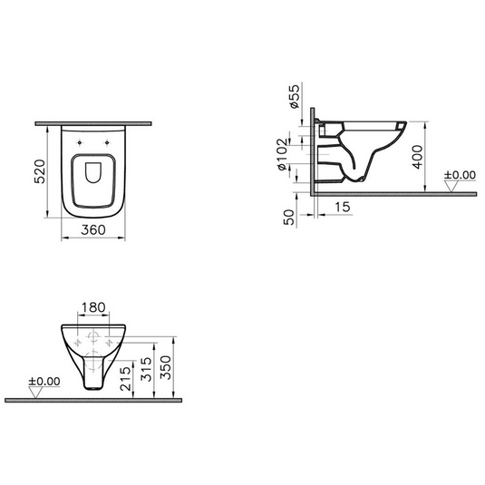 VitrA S20 Wall Hung Pan Only - White - 5507L003-0101 - Envy Bathrooms Ltd