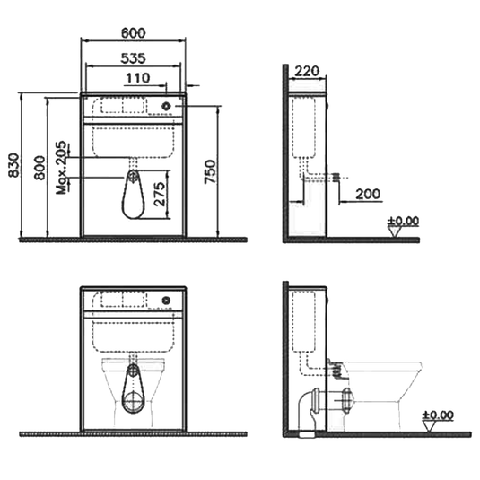 Vitra S50 Floor-Standing Back to Wall WC Unit with Concealed Cistern - 600mm Wide - Oak - Envy Bathrooms Ltd