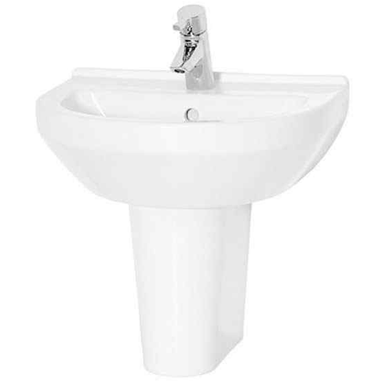 Vitra S50 Round Cloakroom Basin with Large Semi Pedestal - 550mm Wide - 1 Tap Hole - Envy Bathrooms Ltd