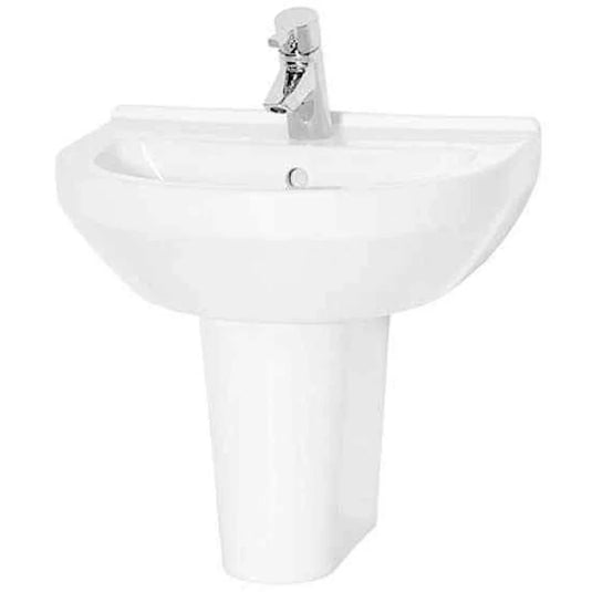 Vitra S50 Round Cloakroom Basin with Large Semi Pedestal - 550mm Wide - 1 Tap Hole - Envy Bathrooms Ltd
