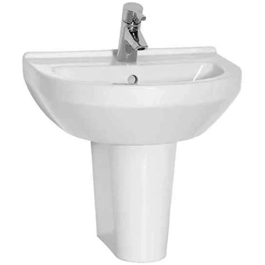 Vitra S50 Round Cloakroom Basin with Small Semi Pedestal - 450mm Wide - 1 Tap Hole - Envy Bathrooms Ltd