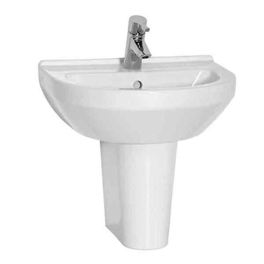 Vitra S50 Round Cloakroom Basin with Small Semi Pedestal - 500mm Wide - 1 Tap Hole - Envy Bathrooms Ltd