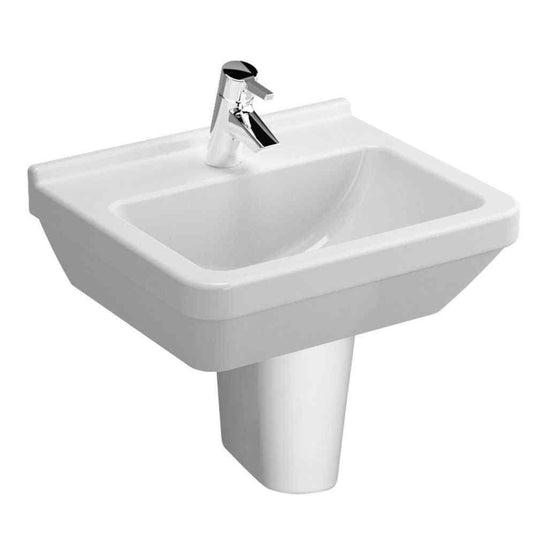 Vitra S50 Square Cloakroom Basin with Small Semi Pedestal - 500mm Wide - 1 Tap Hole - Envy Bathrooms Ltd