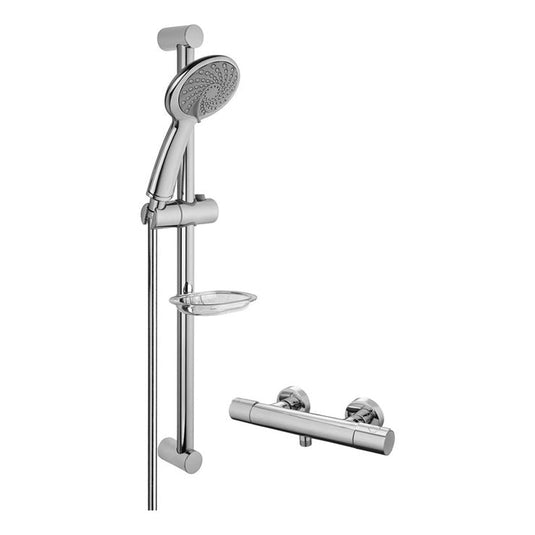 VitrA Samba 3-Function Hand Shower With Slide Rail & Thermostatic Shower Mixer | Chrome | A49260VUK - Envy Bathrooms Ltd
