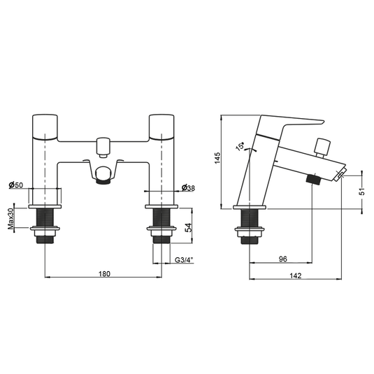 Vitra Solid S Bath Shower Mixer Tap with Handset Kit - Double Handle - Chrome - Envy Bathrooms Ltd