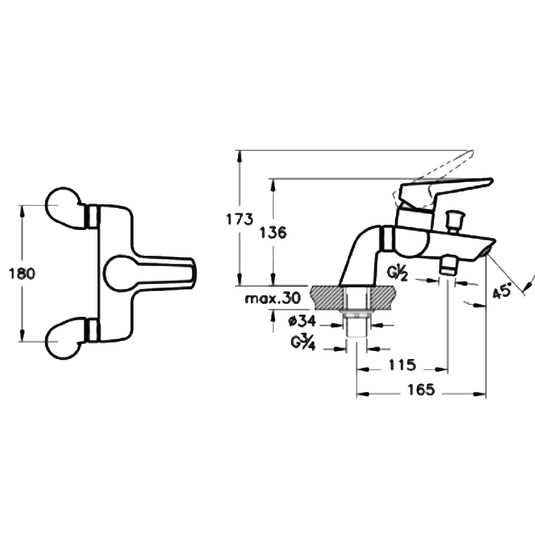 Vitra Solid S Bath Shower Mixer Tap with Handset Kit - Single Handle - Chrome - Envy Bathrooms Ltd