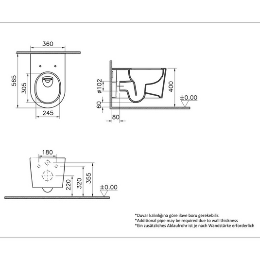 VitrA Sonic Flush Wall Hung Pan Only - White - 7870B403-0075 - Envy Bathrooms Ltd