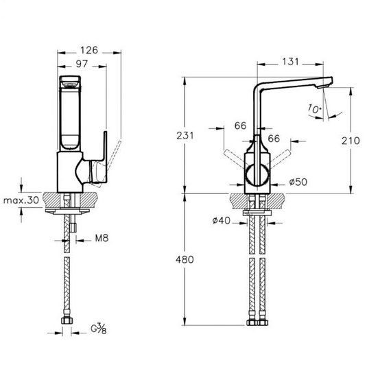 Vitra Suit L Monobloc Basin Mixer Tap with Swivel Spout - Side Handle - Copper - Envy Bathrooms Ltd