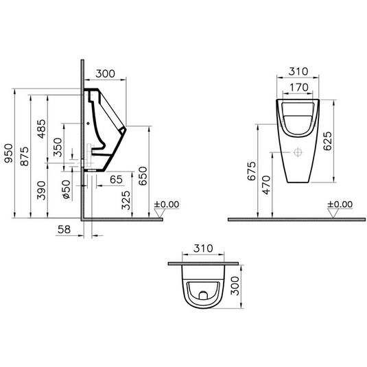 VitrA Urinal - Back Water Inlet - White - 5462B003-0309 - Envy Bathrooms Ltd