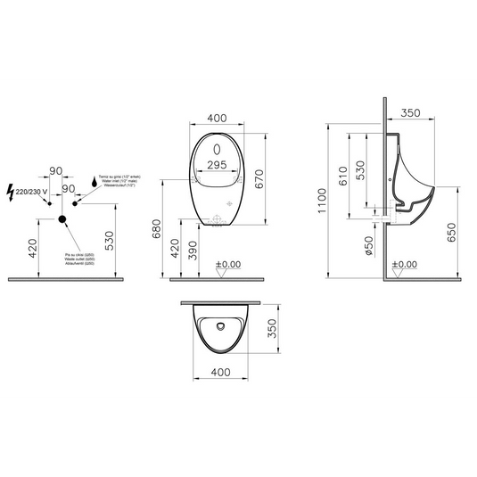 VitrA Urinal (No Flush Sensor) - White - 5999L003-0199 - Envy Bathrooms Ltd