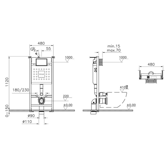 VitrA V-Fix Core WH 12cm 3/6L WC Frame & Cistern - 732-5805-01 - Envy Bathrooms Ltd