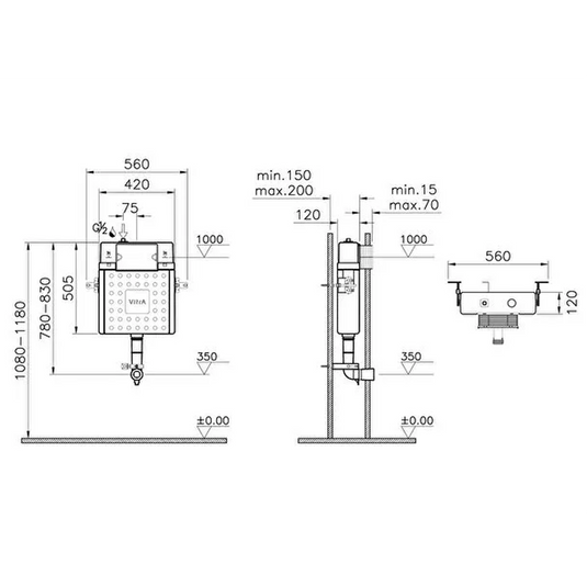 VitrA V-Fix Prime Back to Wall 12cm 3/6L Concealed Cistern - 762-1735-01 - Envy Bathrooms Ltd