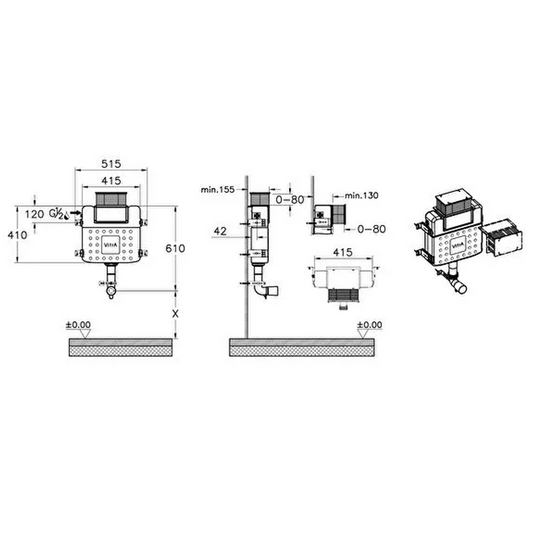 VitrA V-Fix Prime Reduced Height (98cm) Back to Wall 3/6L Concealed Cistern - 761-1745-01UK - Envy Bathrooms Ltd