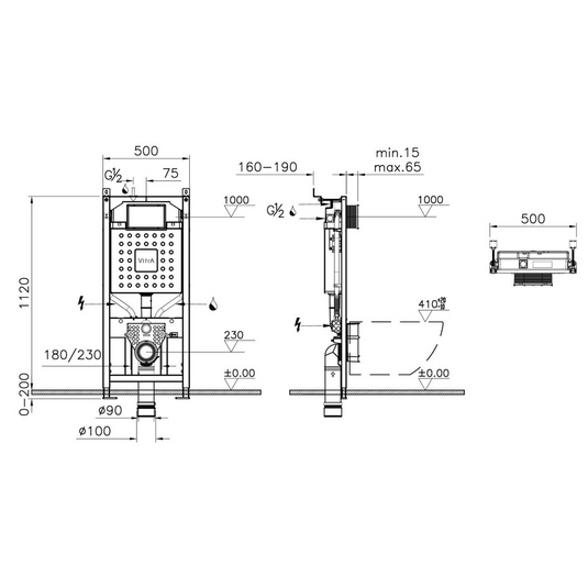 VitrA V-Fix Prime WH WC Frame & 12cm 2.5/4L Cistern (Floor/Wall Fix Electric & Water Connection) - 762-5805-02 - Envy Bathrooms Ltd