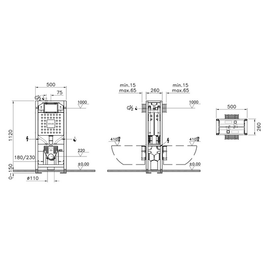 VitrA V-Fix Prime WH WC Frame & 12cm 3/6L Cistern (Double Fix & Electric Connection) - 762-5855-01 - Envy Bathrooms Ltd