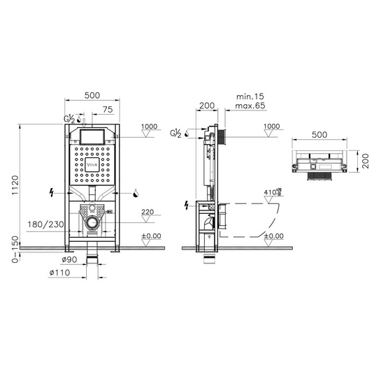 VitrA V-Fix Prime WH WC Frame & 12cm 2.5/4L Cistern (Floor Fix Electric & Water Connection) - 762-4805-02 - Envy Bathrooms Ltd
