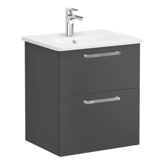 VitrA Zentrum 60cm 2 Drawer W/H Washbasin Unit | Matt Storm Grey | 68272 - Envy Bathrooms Ltd
