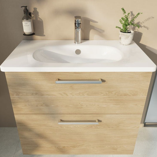 VitrA Zentrum 80cm 2 Drawer W/H Washbasin Unit | Natural Oak | 66303 - Envy Bathrooms Ltd