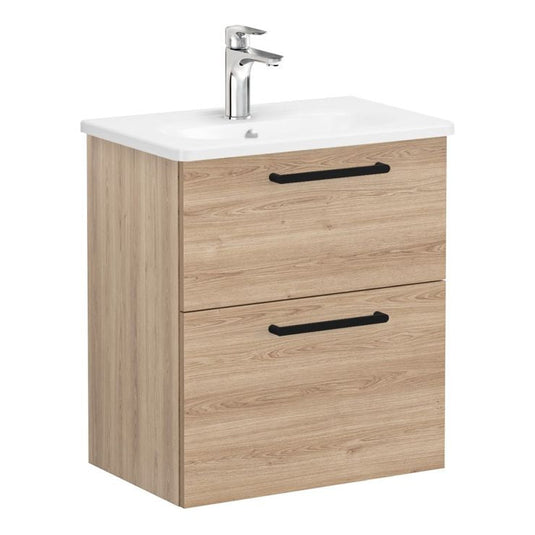 VitrA Zentrum Compact 60cm 2 Drawer W/H Washbasin Unit | Natural Oak | 68107 - Envy Bathrooms Ltd