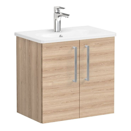 VitrA Zentrum Compact 60cm 2 Door W/H Washbasin Unit | Natural Oak | 66363 - Envy Bathrooms Ltd