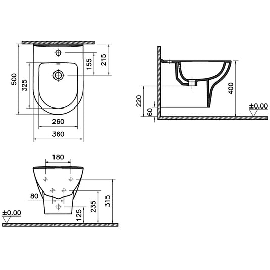 Vitra Zentrum Wall Hung Bidet - 360mm Wide - White - Envy Bathrooms Ltd