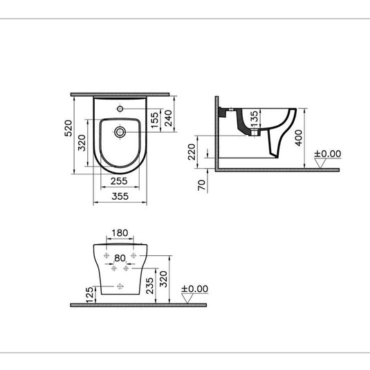 VitrA Zentrum Wall Hung Bidet - White - 7788L003-0288 - Envy Bathrooms Ltd